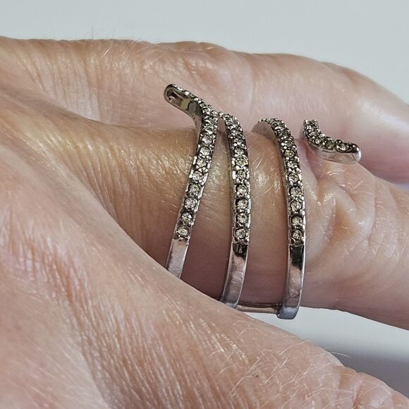 Silver Tone Clear Rhinestone Layered Wrap Ring Size 6.75 - Picture 5 of 12